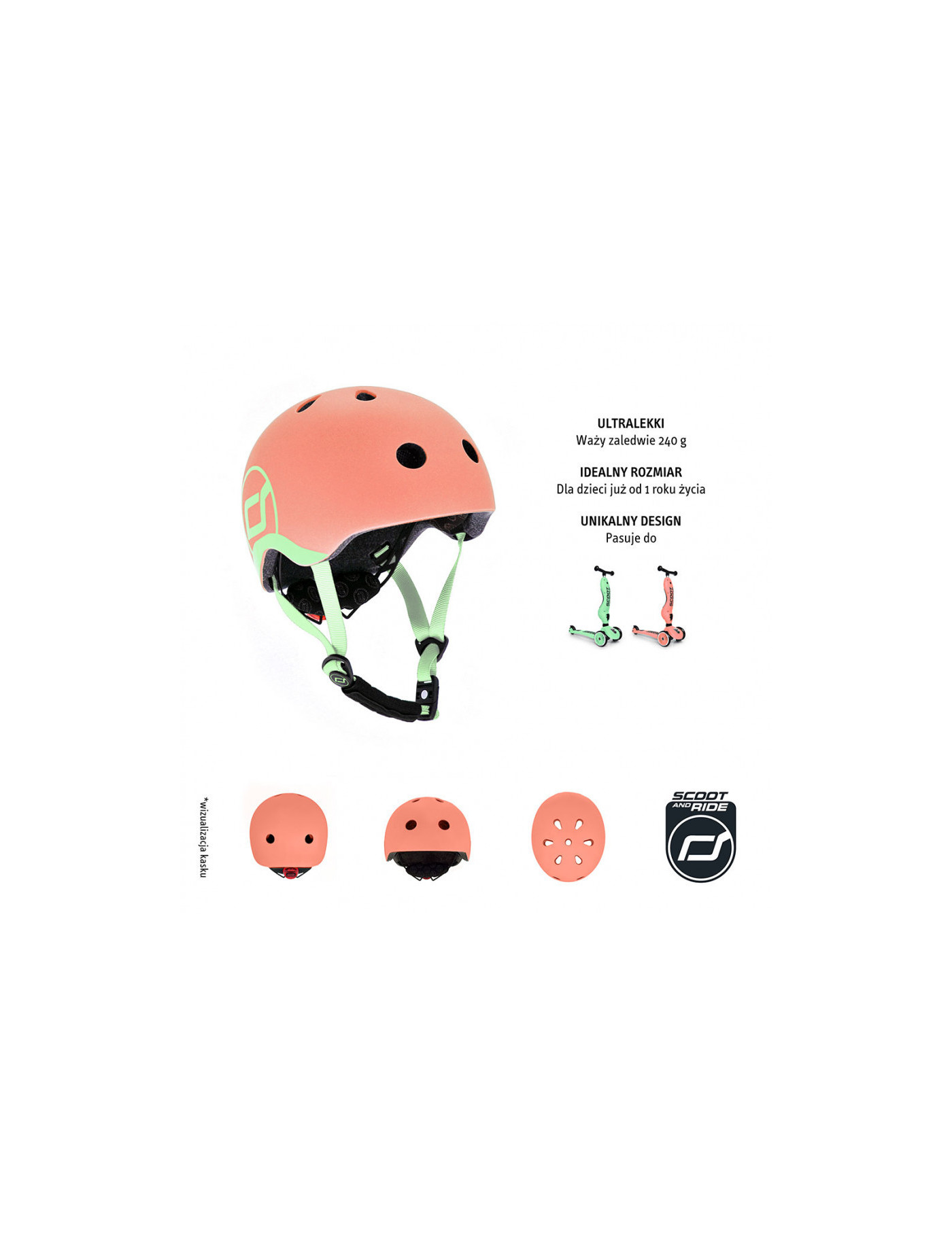 SCOOTANDRIDE Kask dla dzieci (XXS-S oraz S-M) Peach