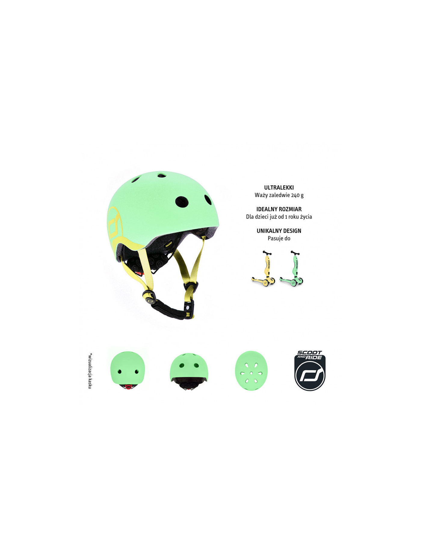 SCOOTANDRIDE Kask dla dzieci (XXS-S oraz S-M) Kiwi