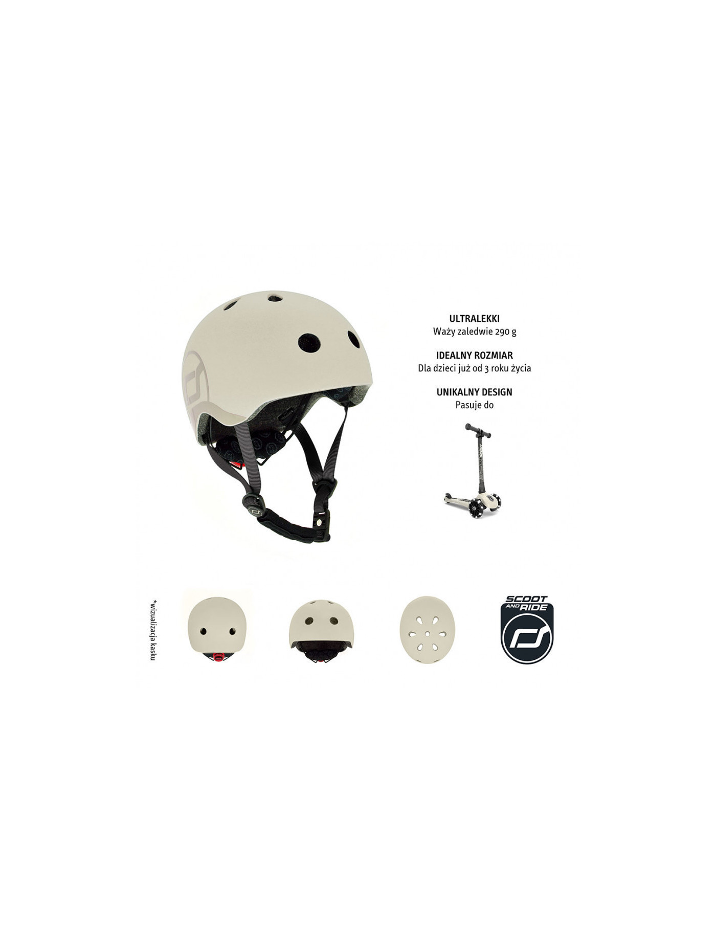 SCOOTANDRIDE Kask dla dzieci (XXS-S oraz S-M) Ash SCOOTANDRIDE Kask dla dzieci (XXS-S oraz S-M) Ash