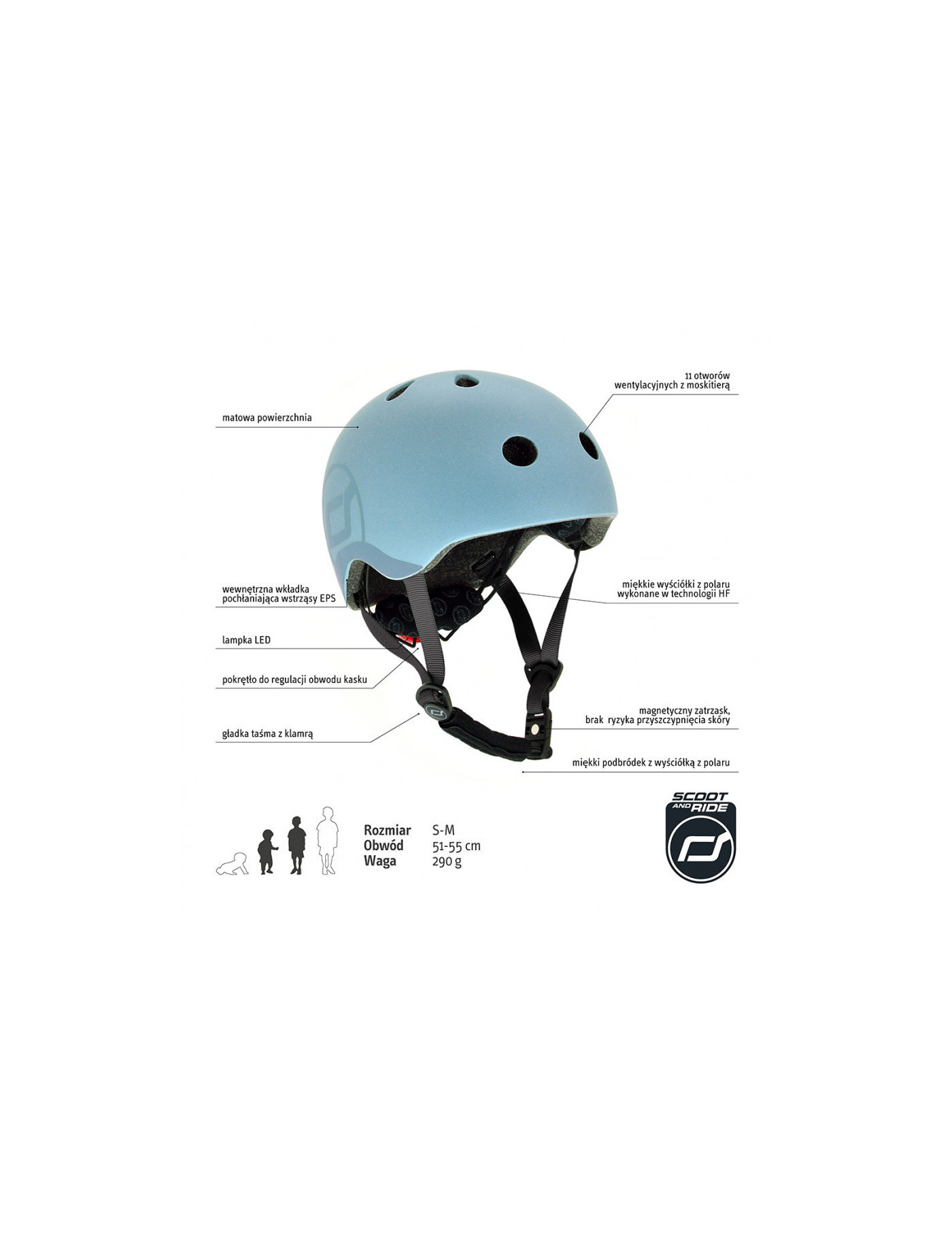 SCOOTANDRIDE Kask dla dzieci (XXS-S oraz S-M) Steel SCOOTANDRIDE Kask dla dzieci (XXS-S oraz S-M) Steel