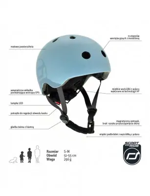 SCOOTANDRIDE Kask dla dzieci (XXS-S oraz S-M) Steel