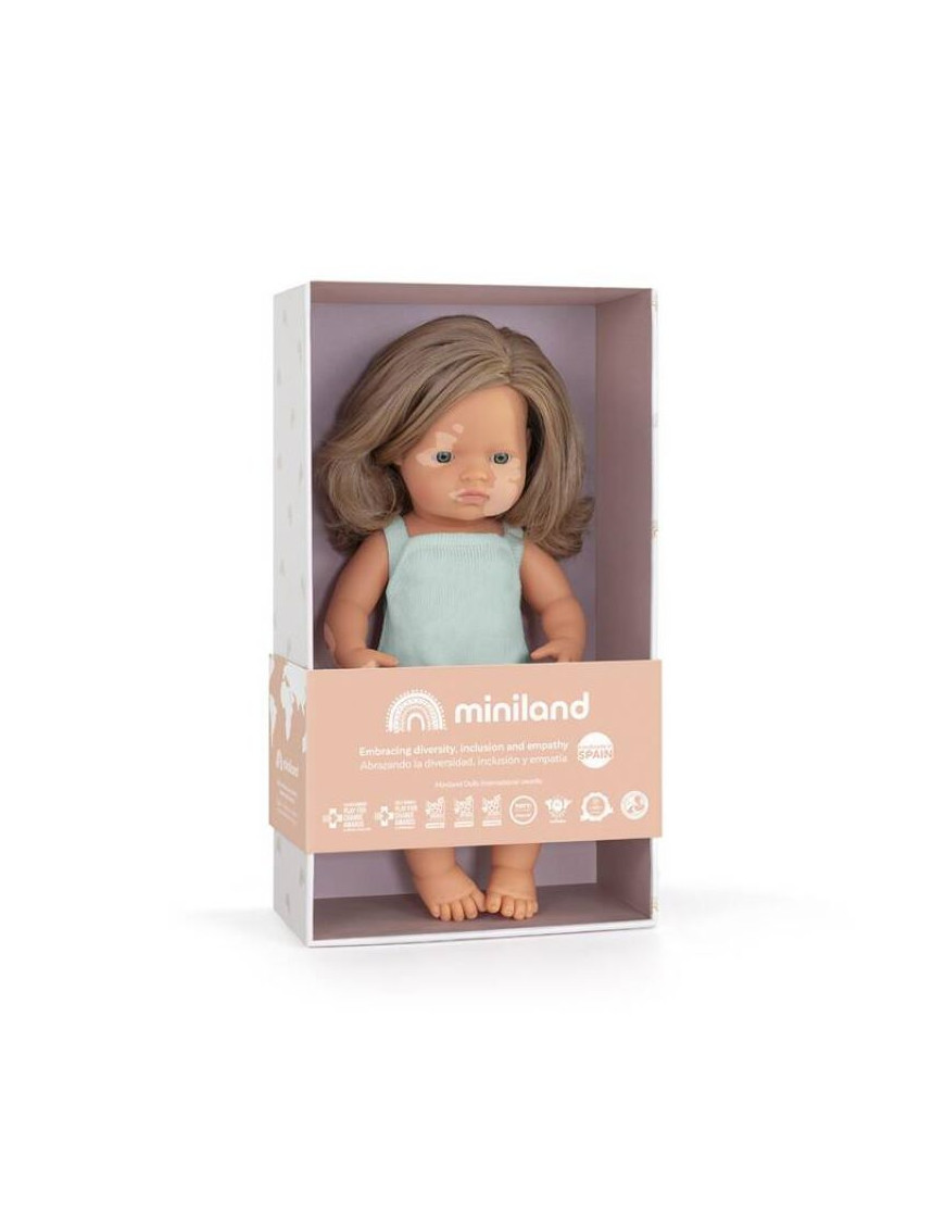 Lalka dziewczynka Europejka Ciemny Blond Bielactwo Colourful Edition | 38cm Miniland Doll