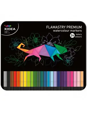 Flamastry kwadratowe w metalowym pudłeku 24 kolory KIDEA