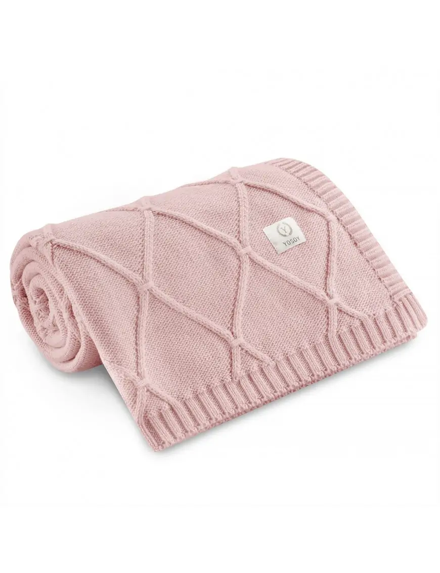 Koc 100% merino wool DIAMONDS jasny brudny róż YOSOY