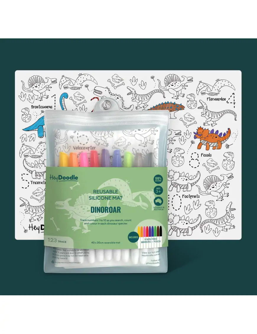 HeyDoodle, Duża Mata Silikonowa do Kolorowania A3 - Dinozaury