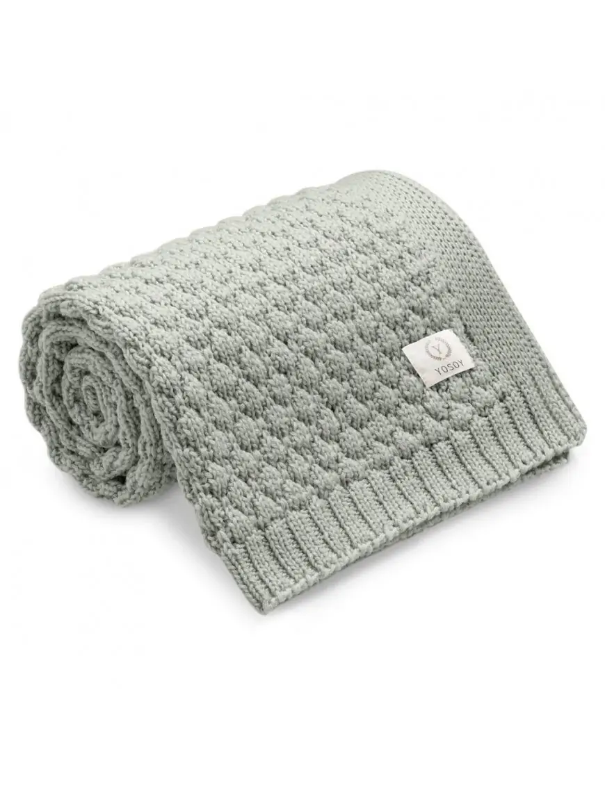 Koc dziany 100% merino wool BUBBLES szałwia YOSOY