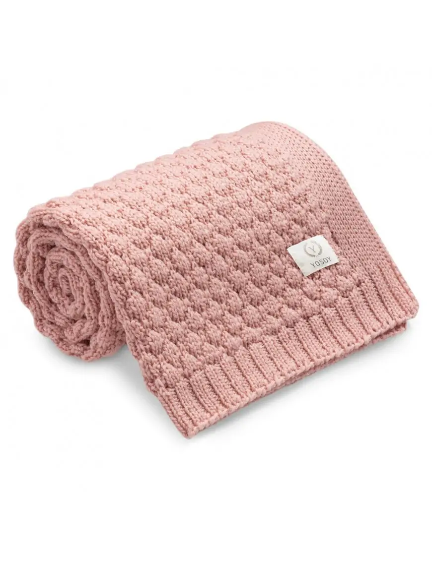 Koc dziany 100% merino wool BUBBLES jasny brudny róż YOSOY