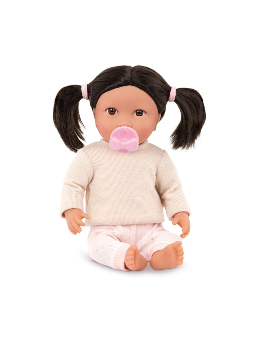 Lalka NIEMOWLĘ z WŁOSAMI, ze smoczkiem, w dwuczęściowym ubranku LullaBaby