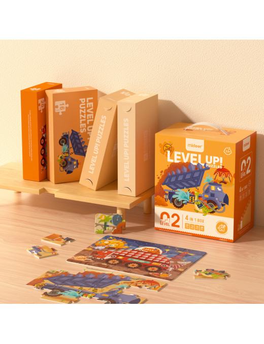 LEVEL UP! Zestaw dziecięcych puzzli dla średnio zaawansowanych – Maszyny mideer