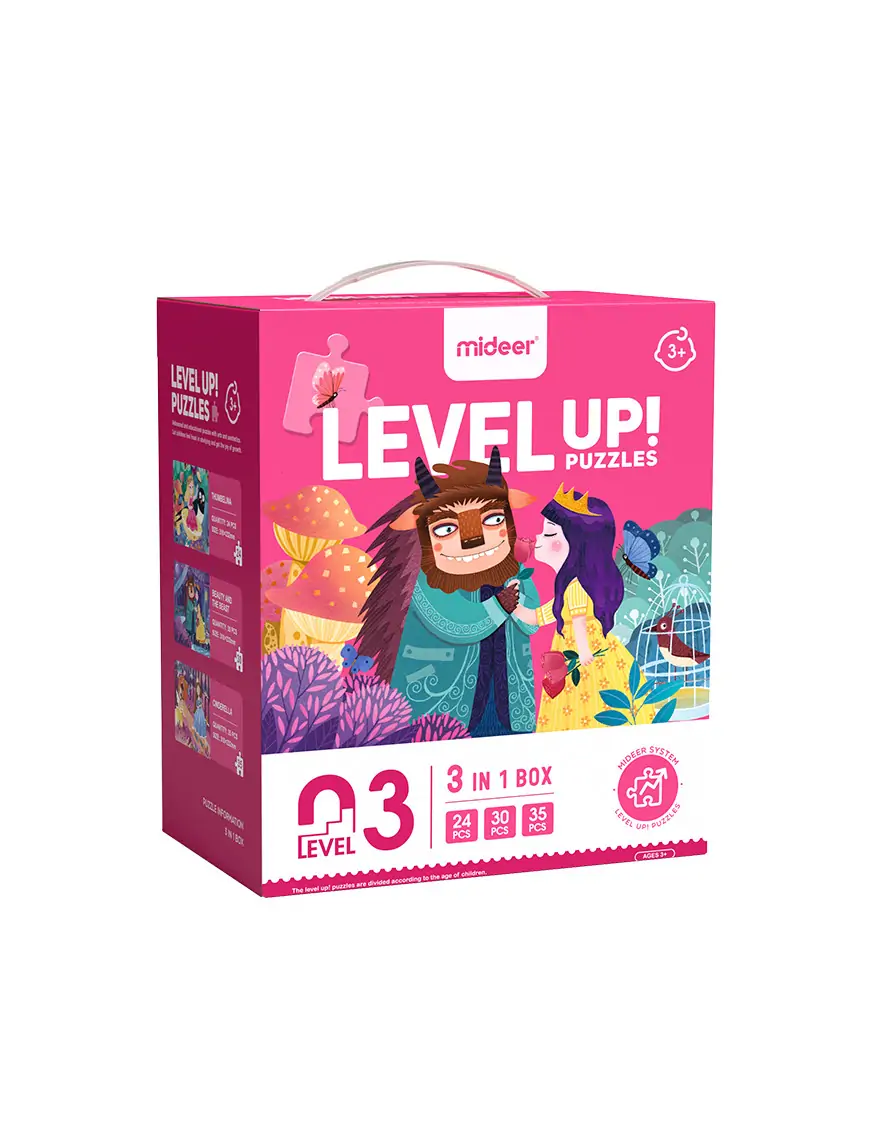 LEVEL UP! Zestaw dziecięcych puzzli dla średnio zaawansowanych – Przygody Księżniczek mideer