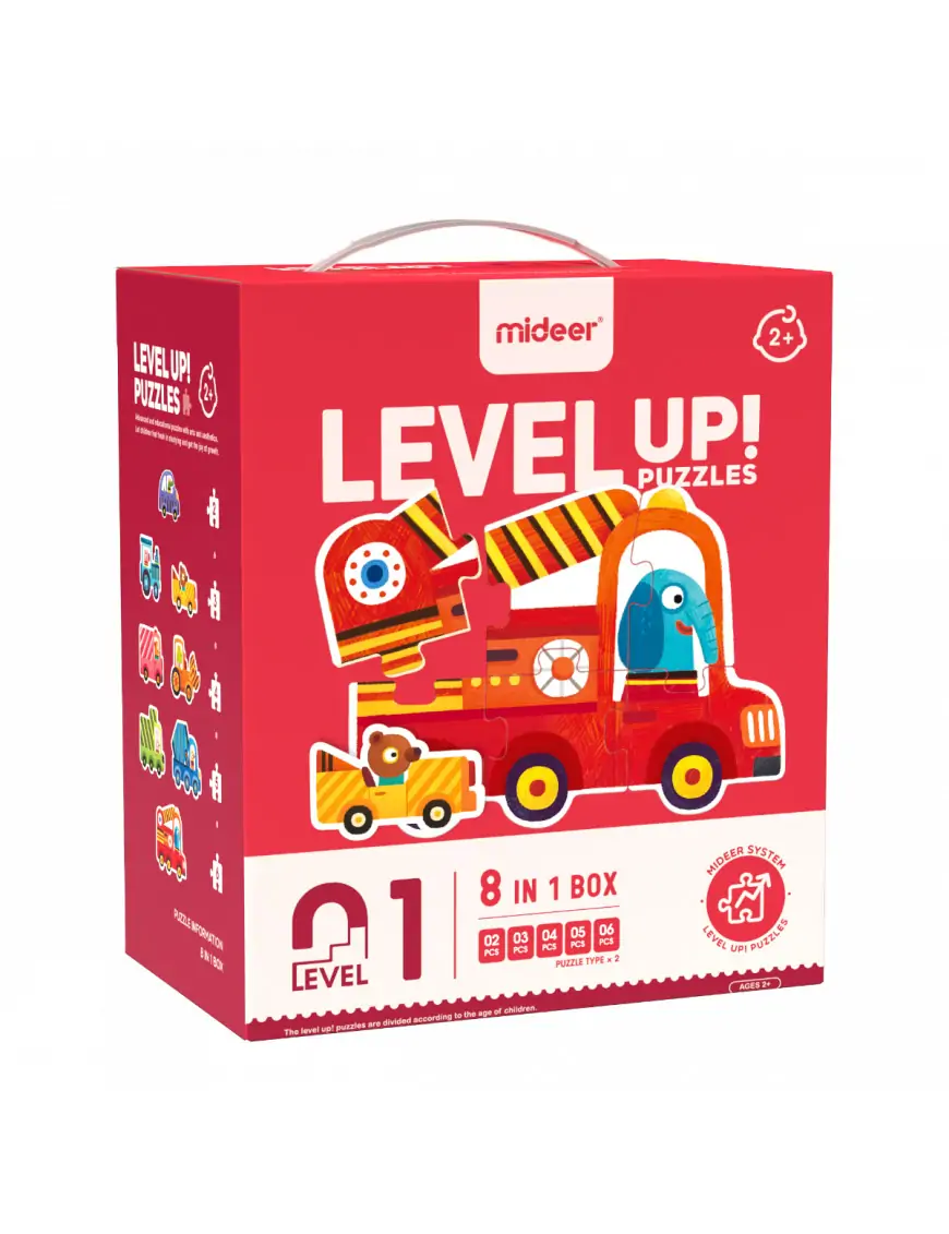 LEVEL UP! Zestaw dziecięcych puzzli dla początkujących – Pojazdy mideer