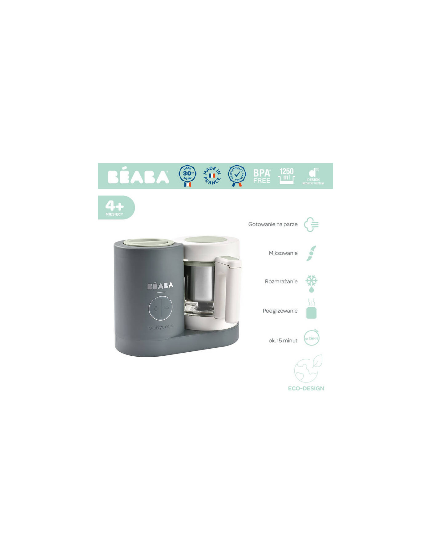 Babycook wielofunkcyjne urządzenie do miksowania i gotowania Mineral Grey, Beaba Babycook wielofunkcyjne urządzenie do miksowania i gotowania Mineral Grey, Beaba