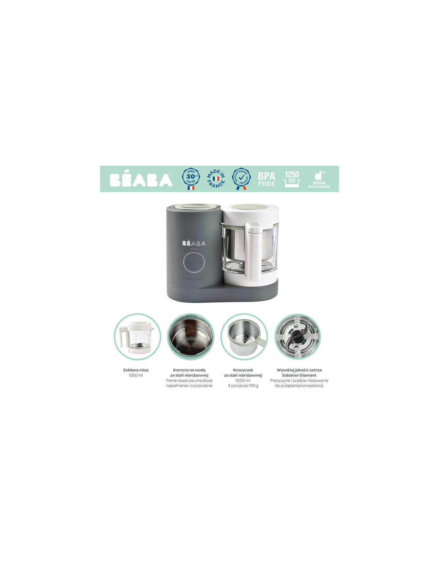 Babycook wielofunkcyjne urządzenie do miksowania i gotowania Mineral Grey, Beaba Babycook wielofunkcyjne urządzenie do miksowania i gotowania Mineral Grey, Beaba