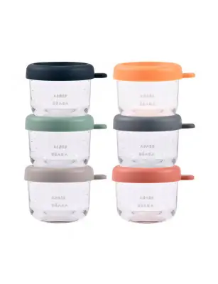 Beaba Zestaw pojemników słoiczków szklanych z zamknięciem 6 x 150 ml Sunrise color mix