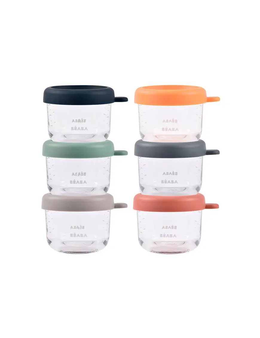 Beaba Zestaw pojemników słoiczków szklanych z zamknięciem 6 x 150 ml Sunrise color mix