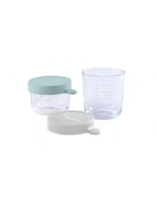 BEABA Zestaw pojemników słoiczków szklanych z hermetycznym zamknięciem 150 + 250 ml airy green i light mist