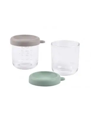 BEABA Zestaw pojemników słoiczków szklanych z zamknięciem 2 x 250 ml Sage green/Gazelle