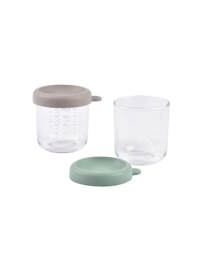 BEABA Zestaw pojemników słoiczków szklanych z zamknięciem 2 x 250 ml Sage green/Gazelle