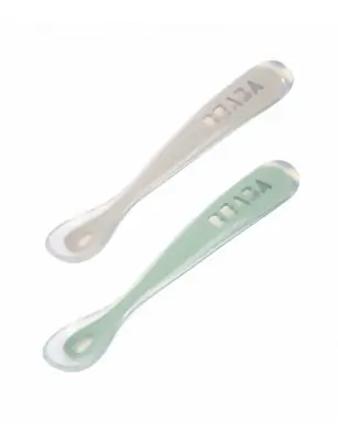 Beaba Zestaw 2 łyżeczek silikonowych w podróżnym etui 4 m+ Sage Green