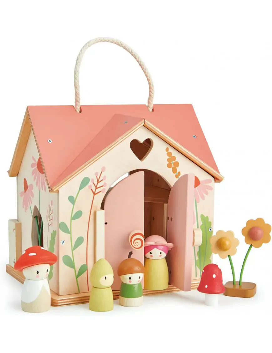 Przenośny, leśny domek z wyposażeniem i laleczkami, Tender Leaf Toys