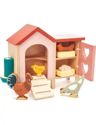 Drewniane figurki do zabawy - kurnik z kurami,Tender Leaf Toys