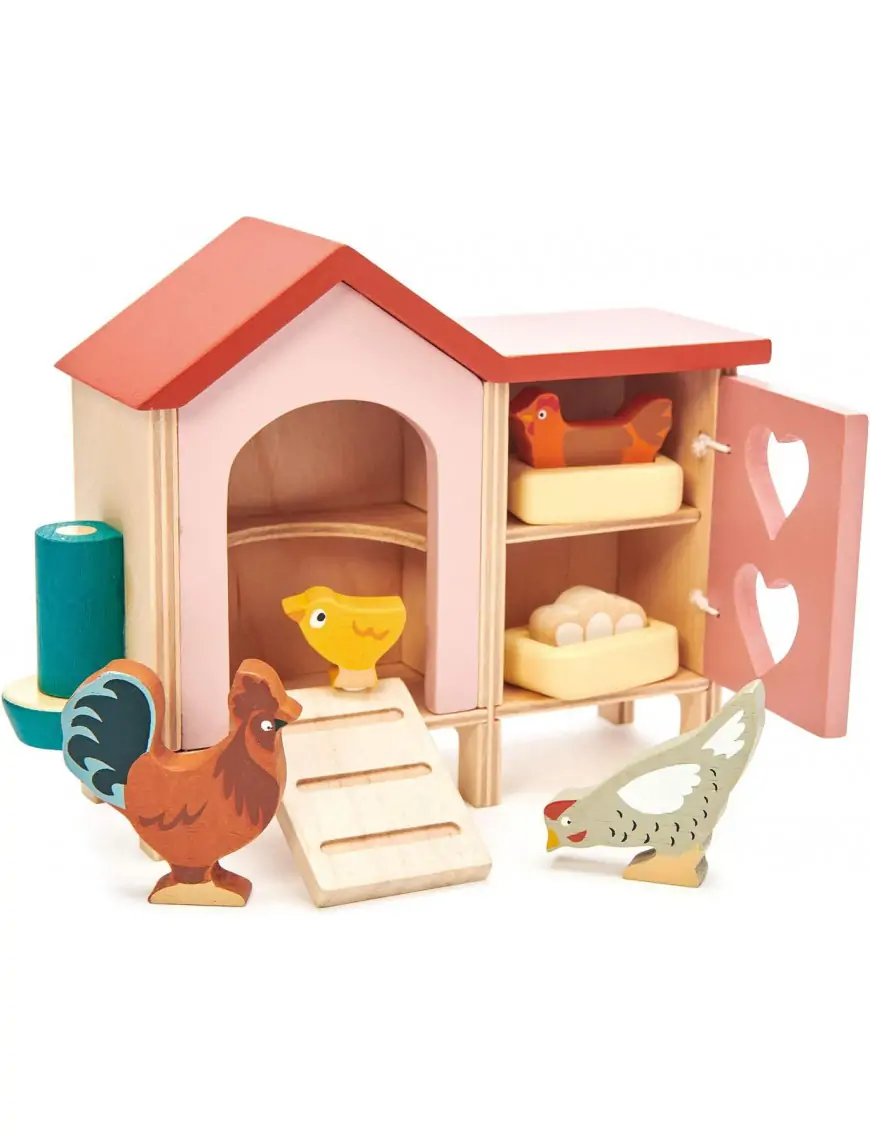 Drewniane figurki do zabawy - kurnik z kurami,Tender Leaf Toys