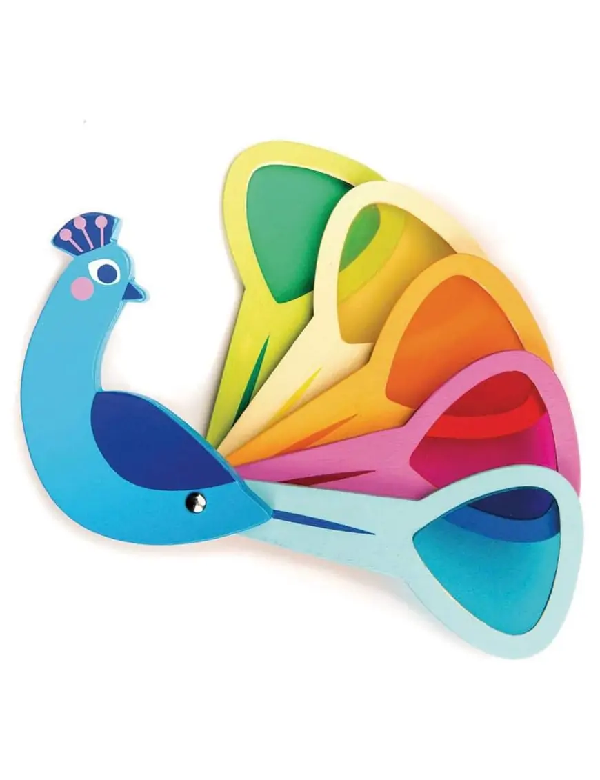 Tender Leaf Toys, Drewniana zabawka, Poznajemy kolory - paw z kolorowymi szybkami