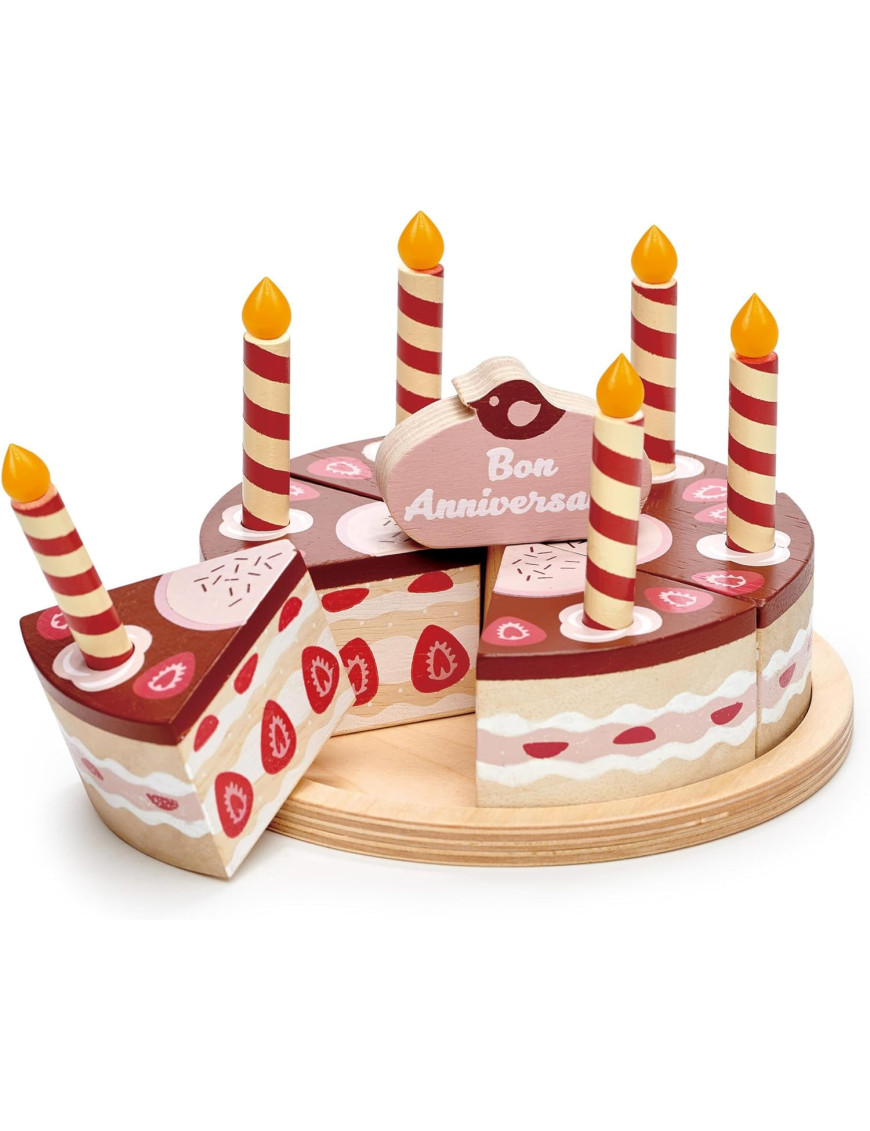 Tender Leaf Toys, Czekoladowy, drewniany tort urodzinowy