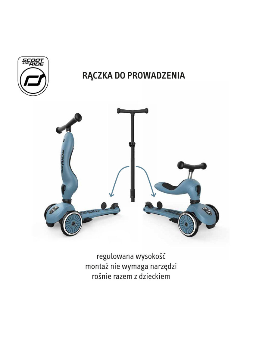 SCOOTANDRIDE Highwaykick 1 Push and Go 2w1 Jeździk i hulajnoga 1-5 lat Steel