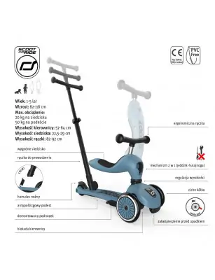 SCOOTANDRIDE Highwaykick 1 Push and Go 2w1 Jeździk i hulajnoga 1-5 lat Steel