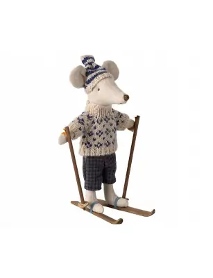 Myszka Maileg na nartach Tata Winter mouse Dad - Blue