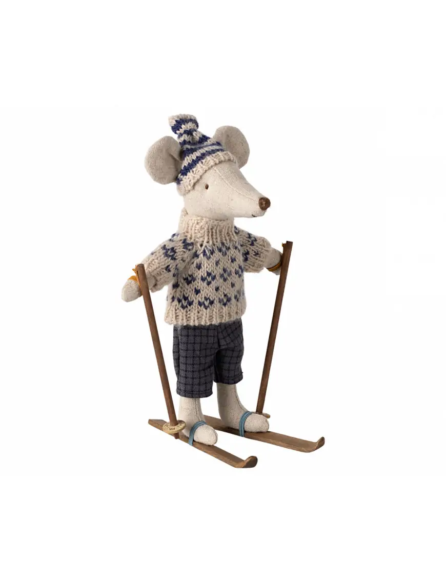 Myszka Maileg na nartach Tata Winter mouse Dad - Blue