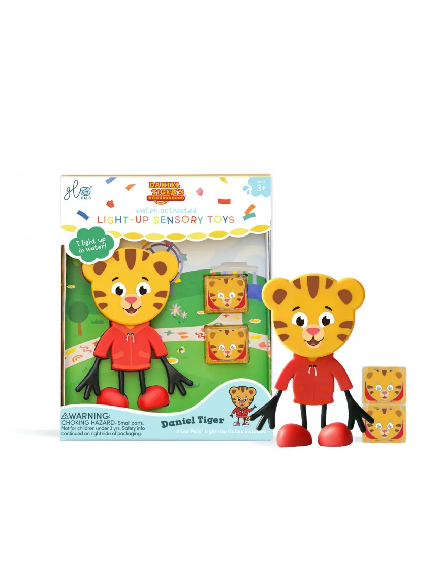 Glo Pals, Postać do kąpieli - zestaw z dwiema kostkami sensorycznymi świecącymi w wodzie Daniel Tiger