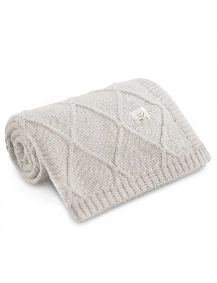Koc 100% merino wool DIAMONDS krem melanż YOSOY