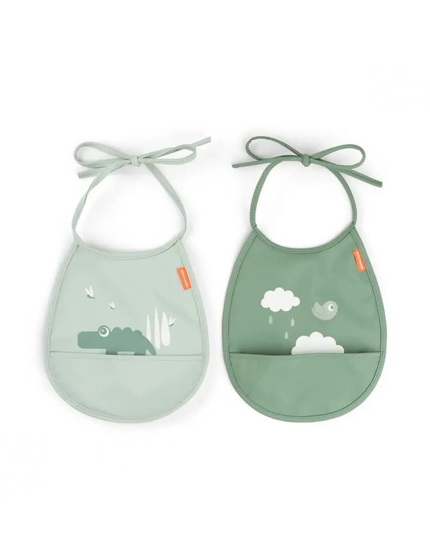 Done by Deer Śliniak z Kieszonką Tiny 2szt Happy Clouds Green