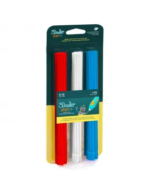 Zapasowe wkłady 3Doodler Start, 75 sztuk, Cherry Red/Simply White/Ocean Blue