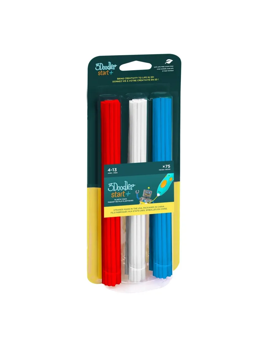 Zapasowe wkłady 3Doodler Start, 75 sztuk, Cherry Red/Simply White/Ocean Blue