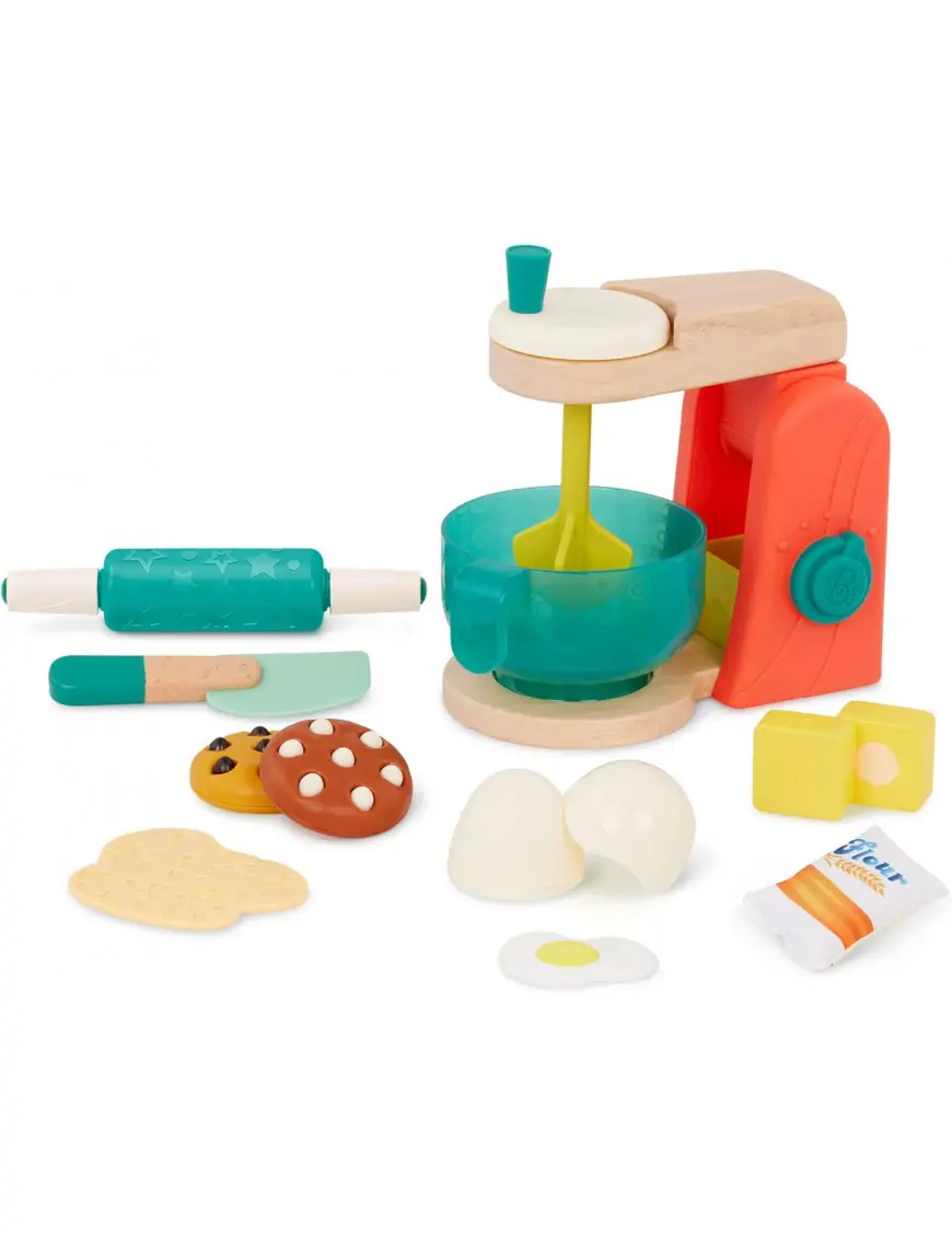 B. Toys, Mini Chef – Mix & Bake Playset – drewniany MIKSER z akcesoriami i składnikami do pieczenia ciast