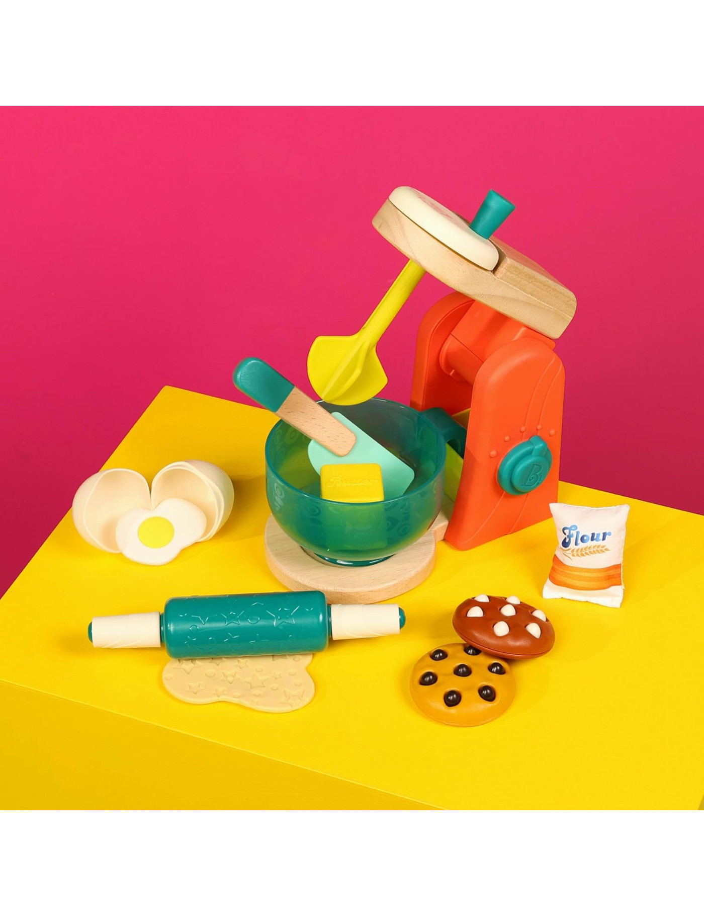 B. Toys, Mini Chef – Mix & Bake Playset – drewniany MIKSER z akcesoriami i składnikami do pieczenia ciast
