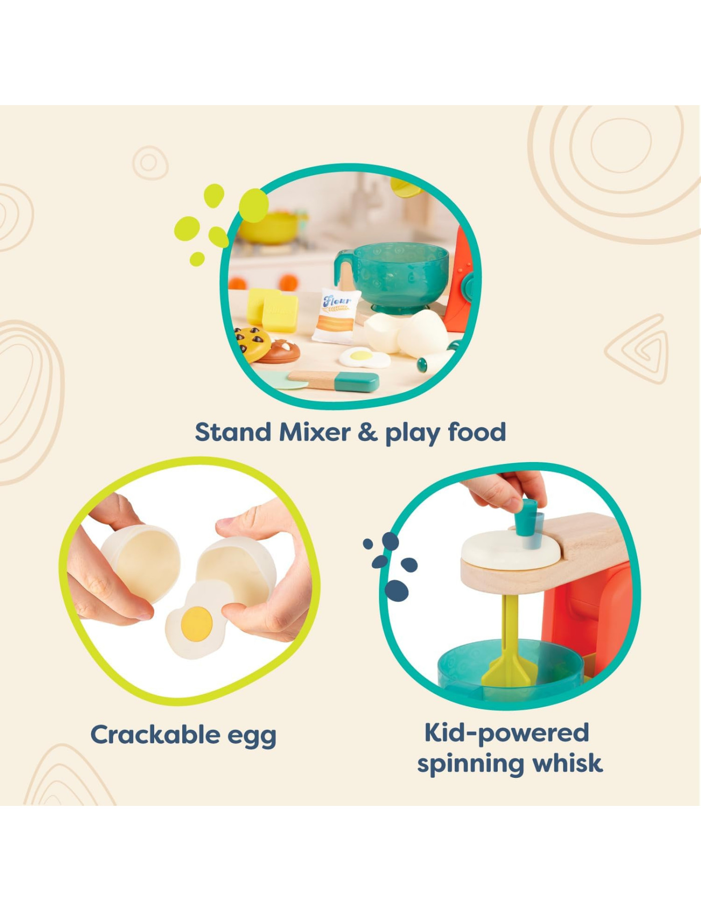 B. Toys, Mini Chef – Mix & Bake Playset – drewniany MIKSER z akcesoriami i składnikami do pieczenia ciast