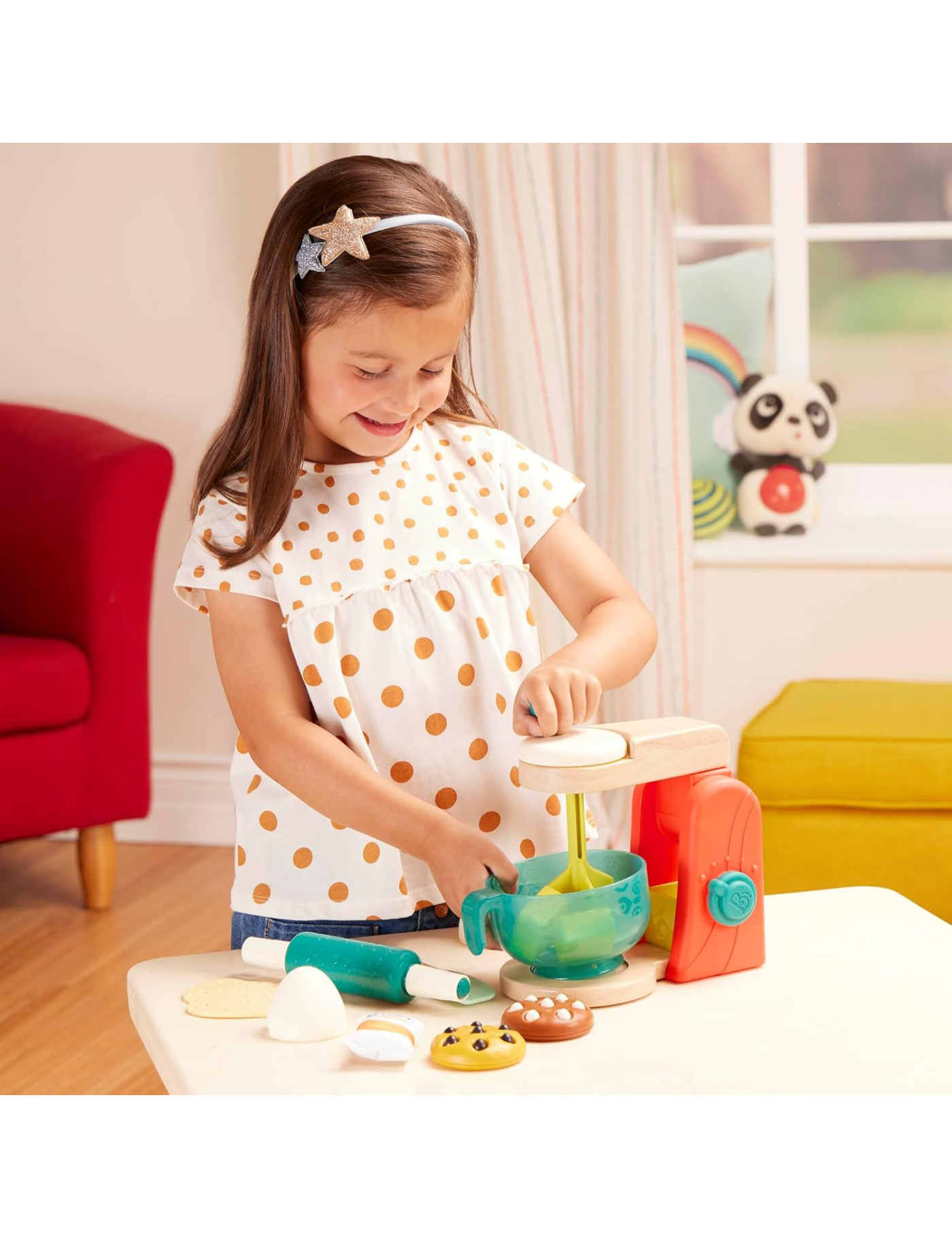 B. Toys, Mini Chef – Mix & Bake Playset – drewniany MIKSER z akcesoriami i składnikami do pieczenia ciast