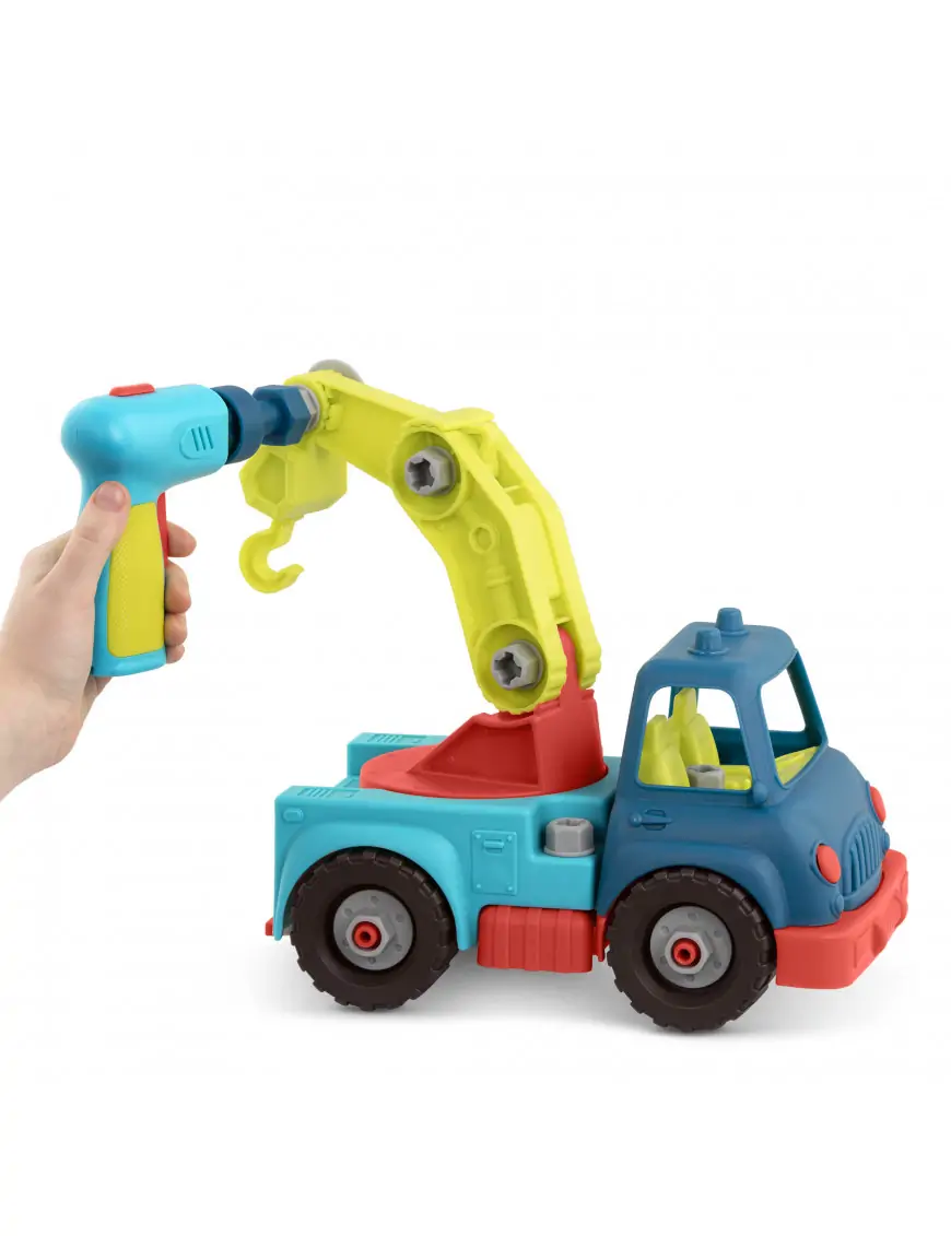 Happy Cruisers – Take-Apart Crane – CIEŻARÓWKA BUDOWLANA 2w1 – do DEMONTAŻU i SKRĘCANIA, z WIERTARKĄ B. Toys