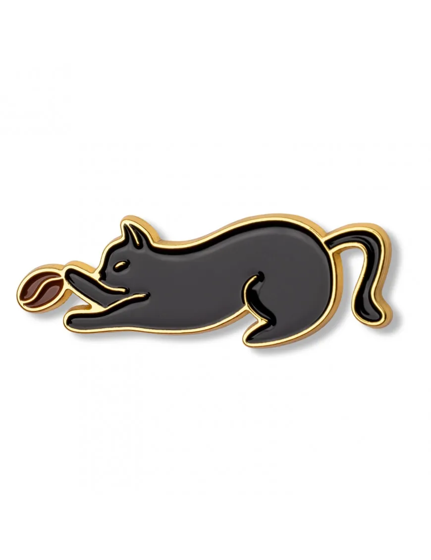Pin Story - Czarny kot z ziarenkiem kawy
