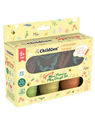 ChildGen, Zestaw kreatywny WIOSNA, 100% naturalna ciastolina i 8 kształtów, foremki MINI PREMIUM SET