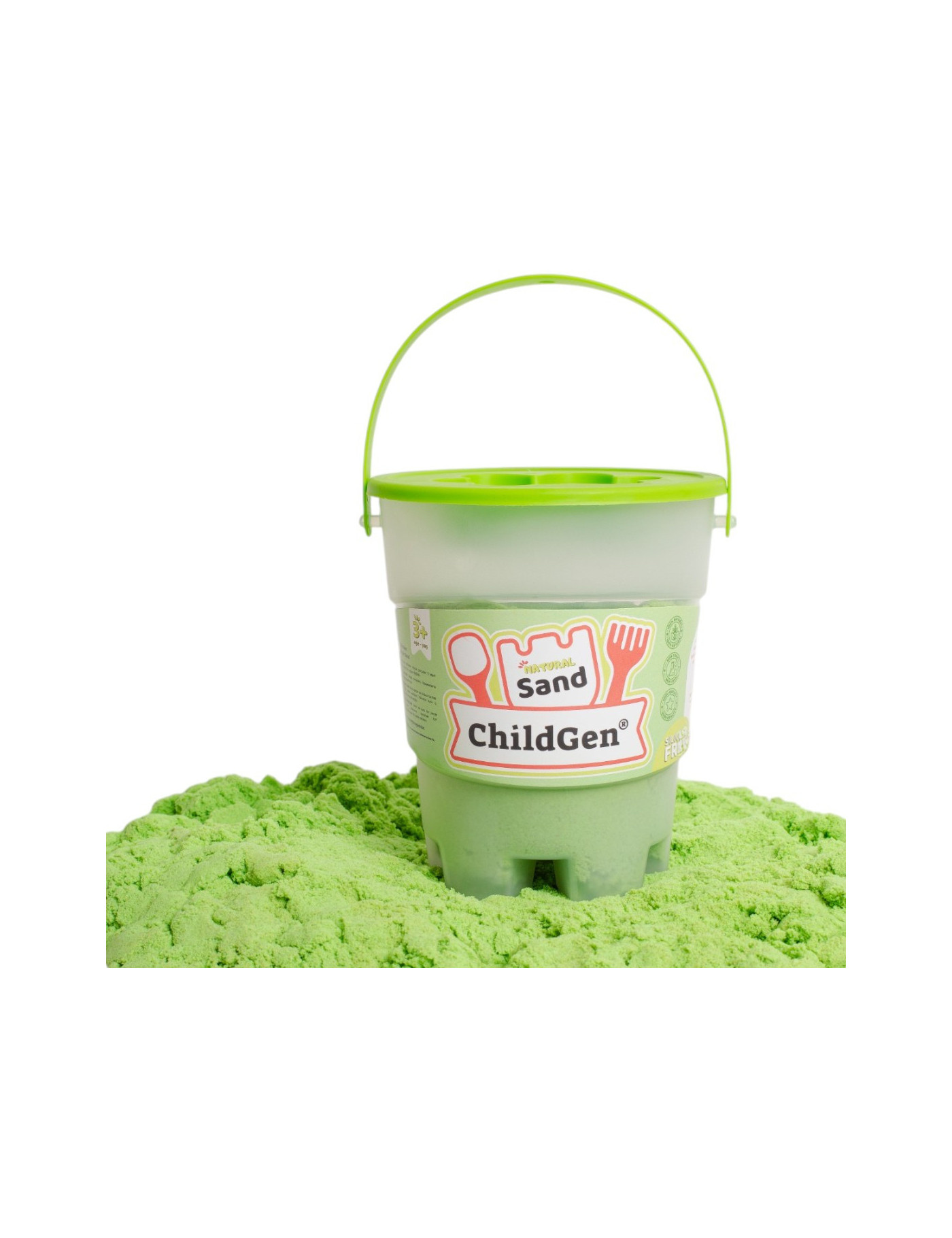 ChildGen, Piasek kinetyczny z foremką, 100% naturalny, 500g, kolor ZIELONY, zapach brzoskwiniowy