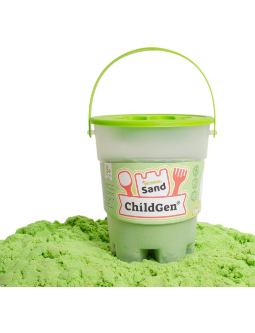 ChildGen, Piasek kinetyczny z foremką, 100% naturalny, 500g, kolor ZIELONY, zapach brzoskwiniowy