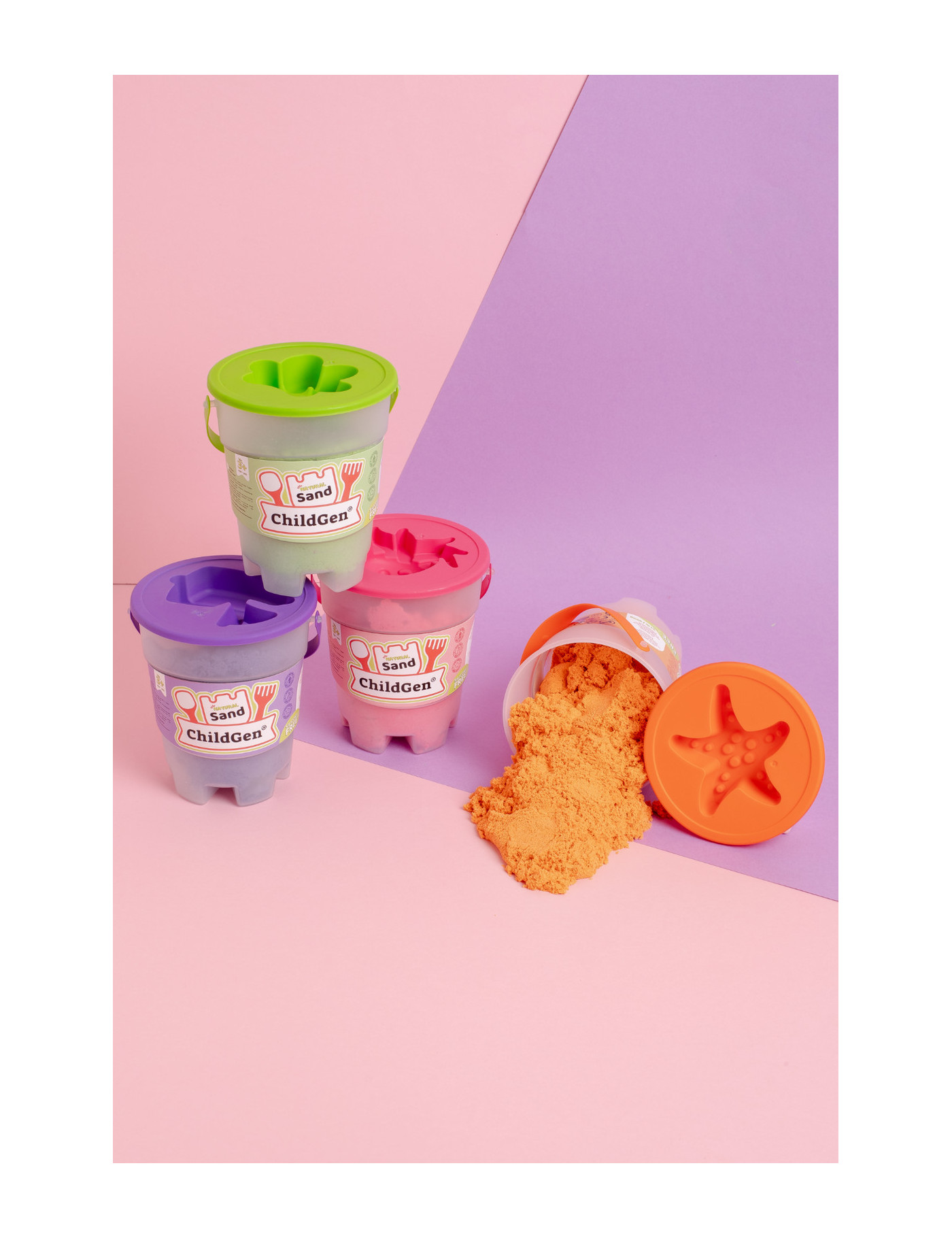 ChildGen, Piasek kinetyczny z foremką, 100% naturalny, 500g, kolor ZIELONY, zapach brzoskwiniowy