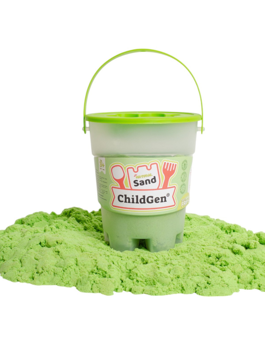 ChildGen, Piasek kinetyczny z foremką, 100% naturalny, 500g, kolor ZIELONY, zapach brzoskwiniowy