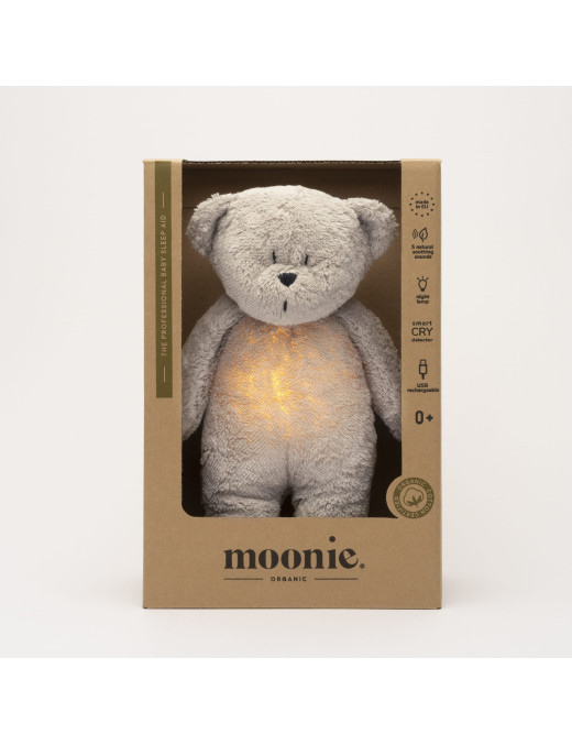 Szumiący miś organic z lampką Grey Natur MOONIE