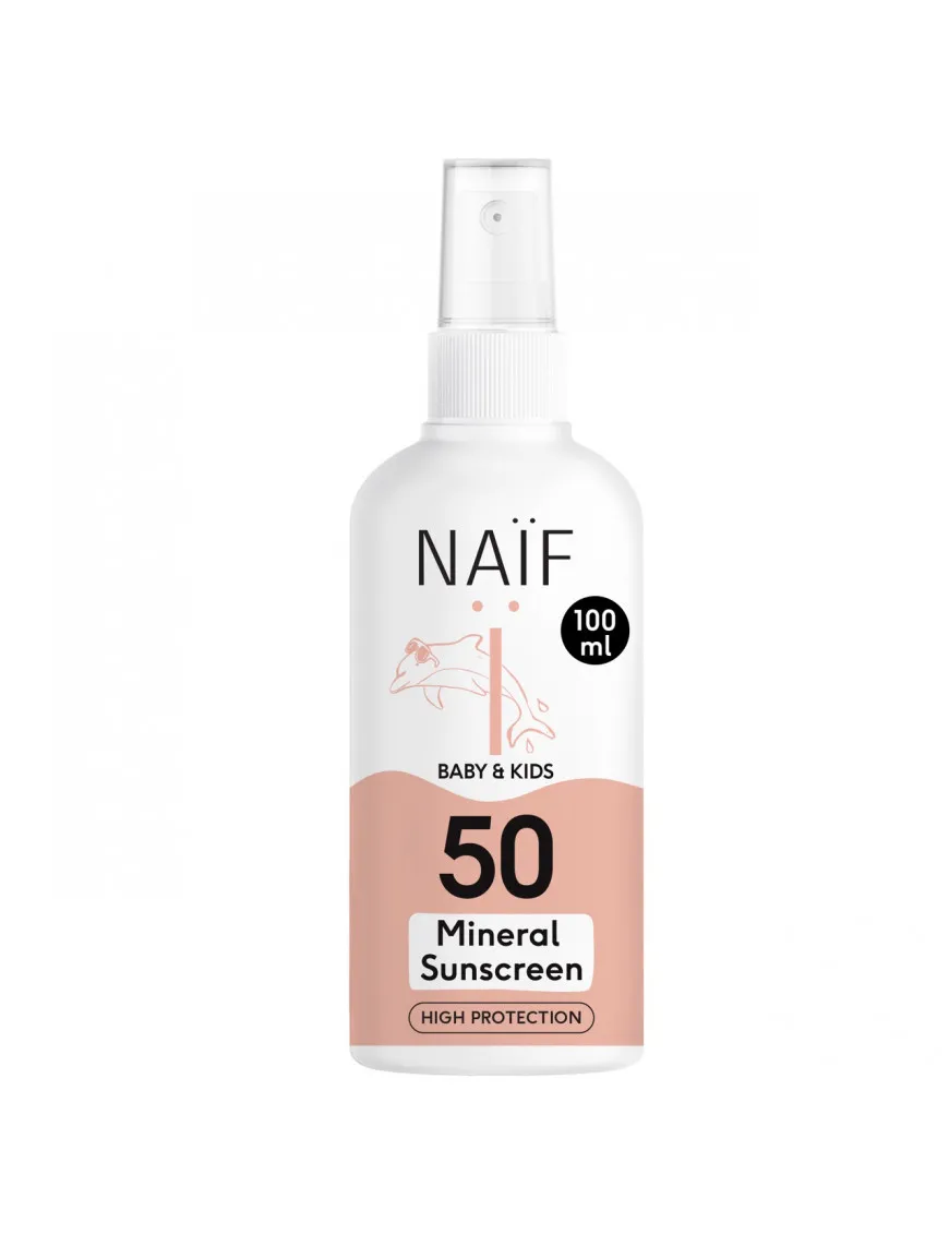 Naïf  - Mineralny spray przeciwsłoneczny SPF 50 dla dzieci i niemowląt 0+, 100 ml